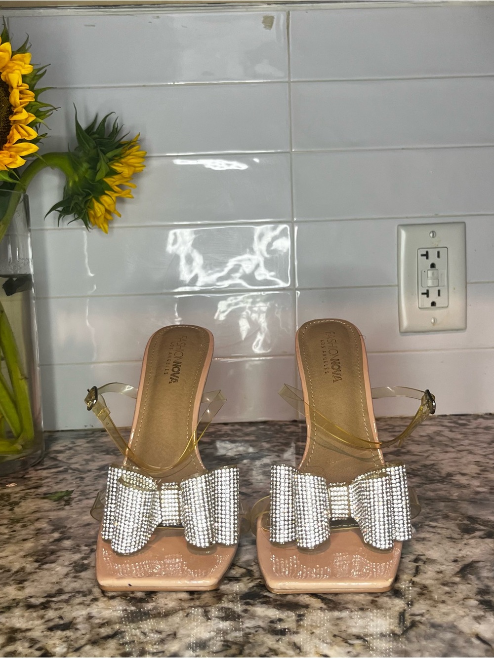 Fashion Nova Crystal Bow Clear Strap Sandals